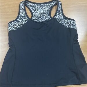 Torrid Active Black Tank Top with Leopard Print Accents size 2 work it